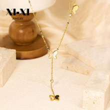 韩国轻奢白贝蝴蝶项饰钛钢立体镂空镶钻项链潮流时尚饰品厂家直批