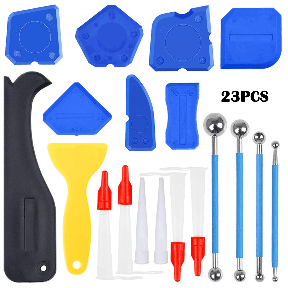 23件套美缝刮板工具玻璃胶压缝钢球棒涂抹铲刀厨房浴室用
