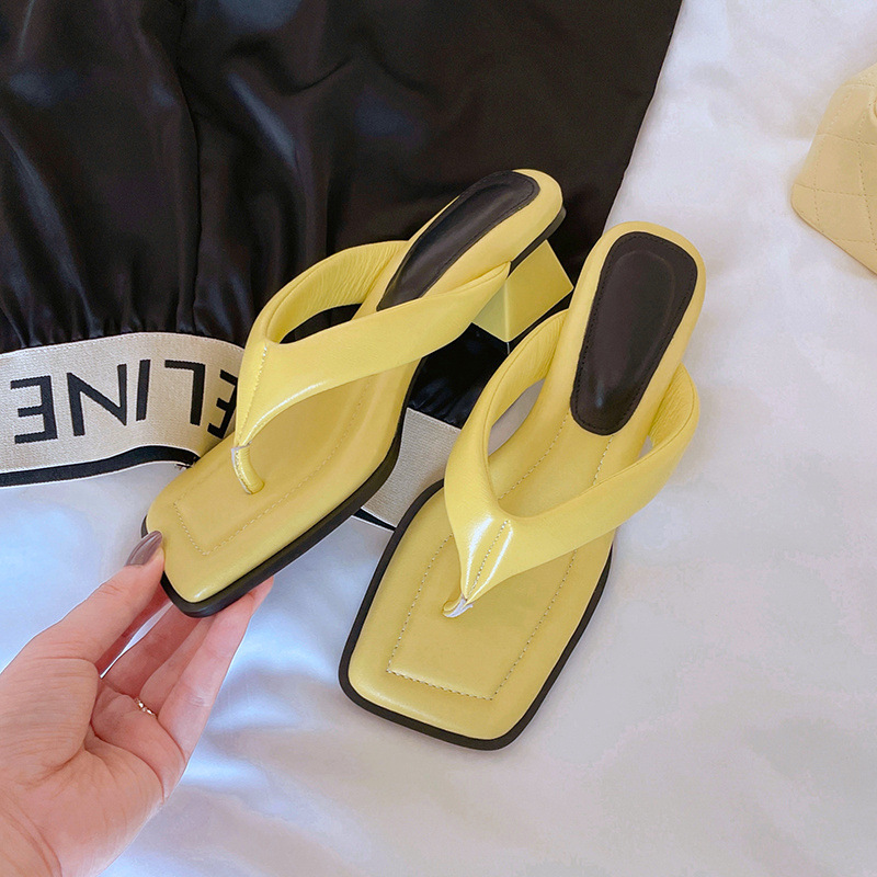 Dép sandal nữ xỏ ngón da cừu mũi vuông gót thấp — Màu đen chi tiết 26