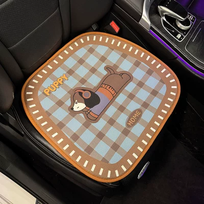 Car Cushion Four Seasons Universal Women's Seat Cushion Summer Breathable Cute Seat Cover High-end Half-bag New Seat Cover (Seat cushion, seat cover) - jr-blue-plaid-puppy-front-seat
