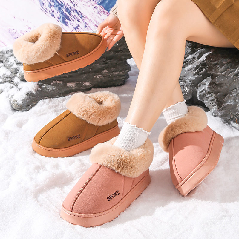 Sin impuestos) nuevas zapatillas de algodón para mujeres otoño y invierno bolsas de tacones para el hogar interior calentamiento de peluche de algodón zapatillas de invierno