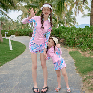 Cross-border Foreign Trade Mother-daughter Swimsuit Sports Split Two-piece Set Long-sleeved Beach Vacation Children's Girl Parent-child Swimsuit Women