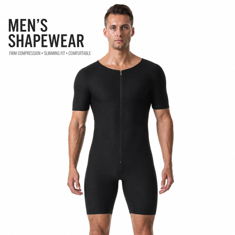 Cross-Border Men's One-Piece Shapewear with Zipper, Tummy Control Waist Trainer, Fitness Wear, European and American Plus Size Sweat-Enhancing Base Layer Cross-Border Men's One-Piece Shapewear with Zipper, Tummy Control Waist Trainer, Fitness Wear, European and American Plus Size Sweat-Enhancing Base Layer