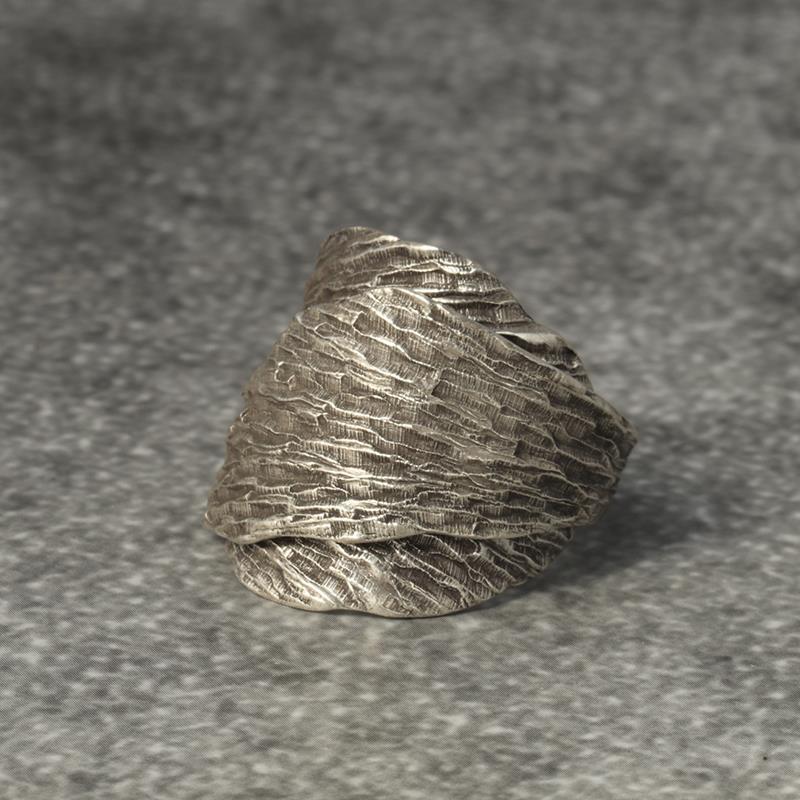 Silver-Plated Thai Chiang Mai Handmade Silver Ring for Men and Women, Vintage Leaf Design, Distressed Open Ring, Alloy Silver-Plated
