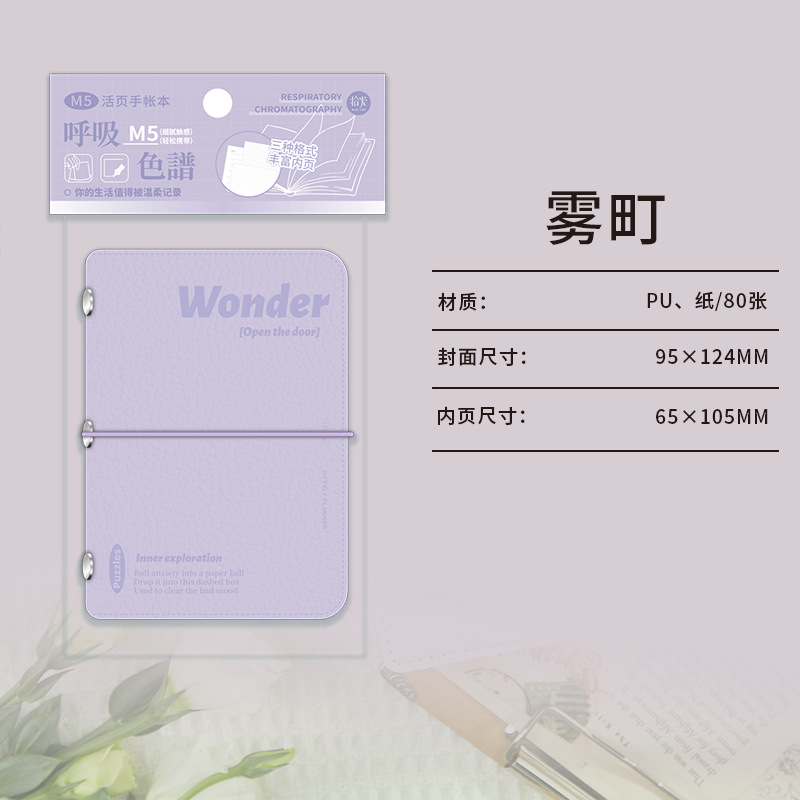 Recoger M5 hojas sueltas libro de cuentas manual, cromatografía de respiración, estilo de color fresco, notas, notas, notas de base, libro de cuentas manual