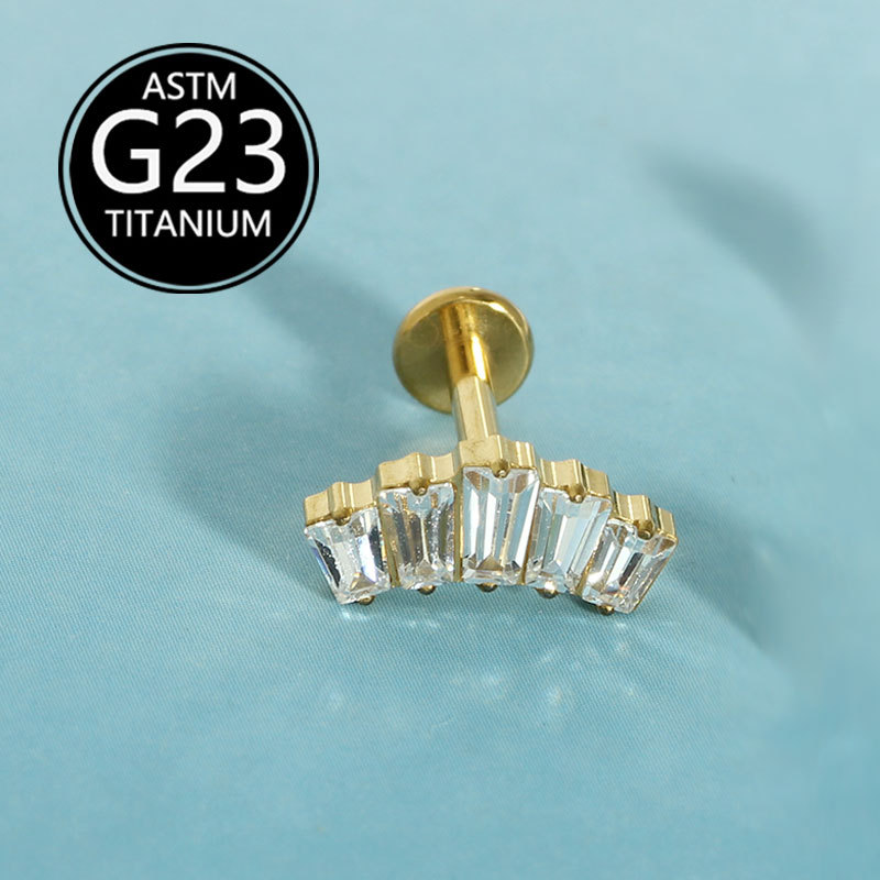 G23 Titanium Lip Piercing Jewelry Internally Threaded Labret Stud with Zircon Crown - 1.2mm x 10mm detail image 8