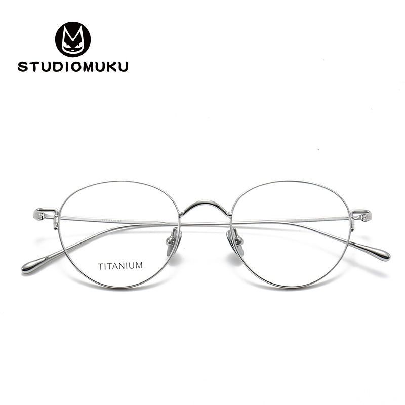 STUDIOMUKU gafas de madera cool, marco redondo de la juventud nacional, marco de gafas de titanio puro, el temperamento de la literatura y el arte, el marco de gafas versátil