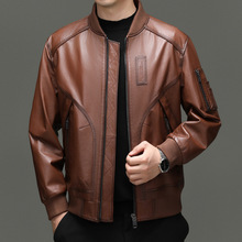 品牌2025年新款真皮皮衣男士头层小牛皮棒球领机车皮夹克中年外套