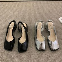 2024年夏季新款法式粗跟包头凉鞋女复古方头玛丽珍鞋外穿浅口单鞋