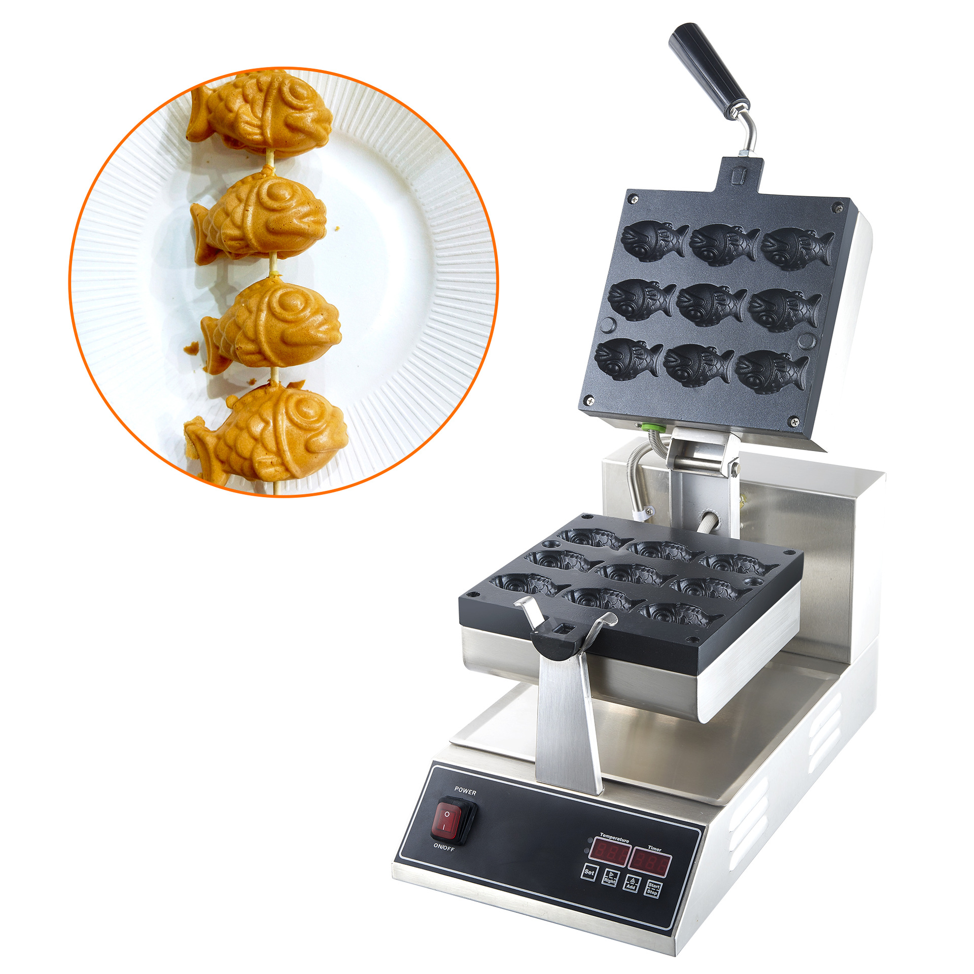 Digital display single-head rotating double-sided waffle stove commercial electric heating waffle machine electric heating night market snack equipment waffle machine