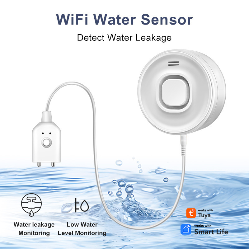 English App Tuya Wifi Smart Water Leak Alarm Water Sensor Cable Water Detection 100 High Decibels