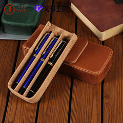 創意復古3支裝鋼筆收納盒瘋馬皮水筆盒真皮抽屜式商務辦公筆盒
