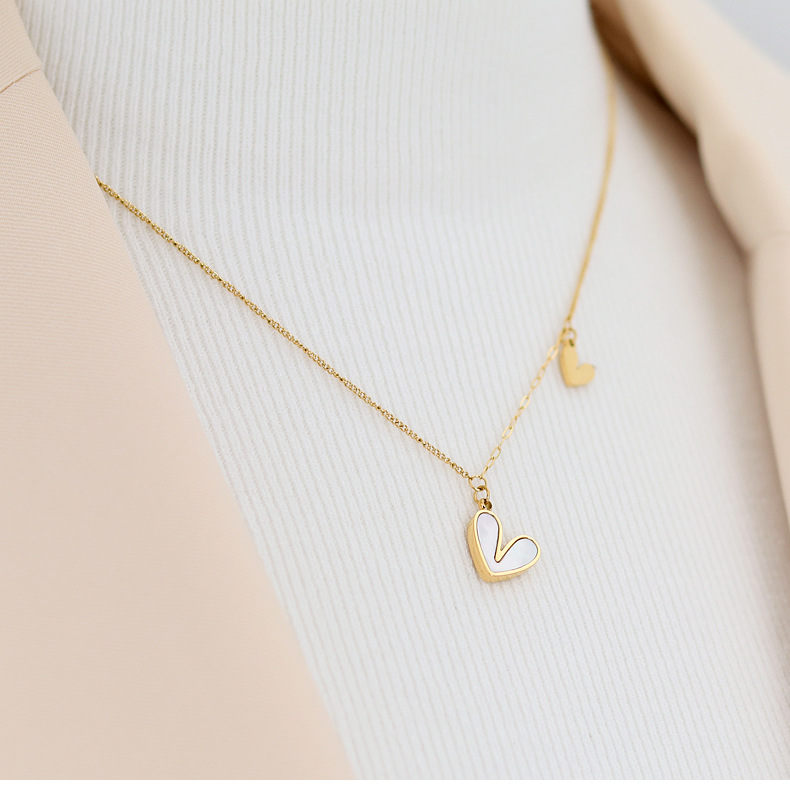 1 Piece Sweet Heart Shape Titanium Steel Inlay Shell Pendant Necklace_colorza_5