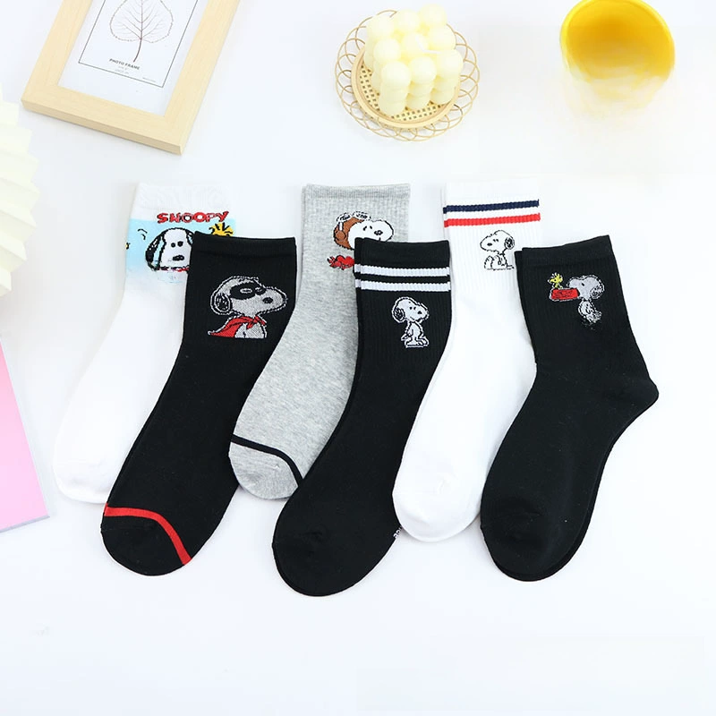 Nuby, spring white cartoon black brand knee socks, mid-length