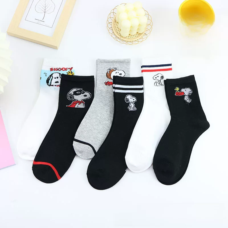 Nuby, spring white cartoon black brand knee socks, mid-length