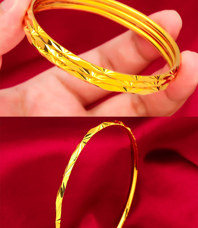 Gold Plated Bangle Wedding Bracelet With Floral Design For Women_voghion.com
