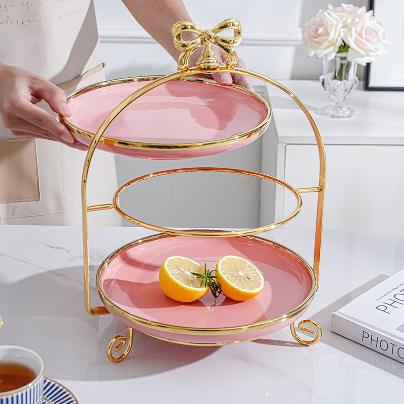 Plato de fruta de doble capa de estilo europeo mesa de café de sala de estar creativa soporte de pastel de múltiples capas mesa de postre de té de la tarde bandeja de postre de caramelo