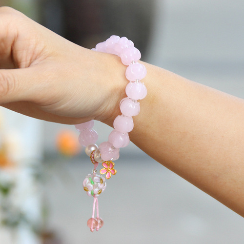 Hangzhou scenic area Mu Shan purple glass bead bracelet for women with good luck, sister-in-law style lotus flower bracelet, Xiaohongshu version