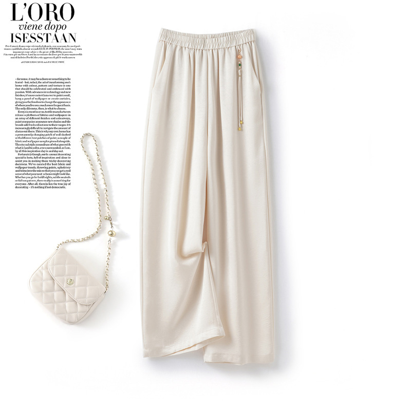 Dropshipping 2026 New Style Drapey Silk Chinese Style Straight Wide-Leg Pants for Middle-Aged and Elderly, Casual Pants in Large Sizes
