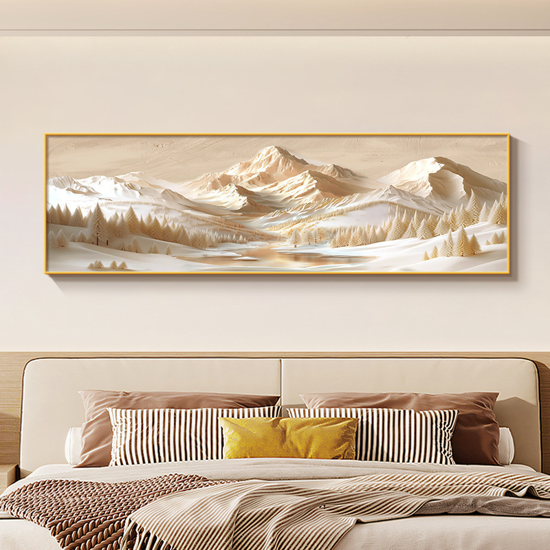 日照金山床头装饰画主卧房间高级感挂画背有靠山客厅卧室轻奢壁画|undefined