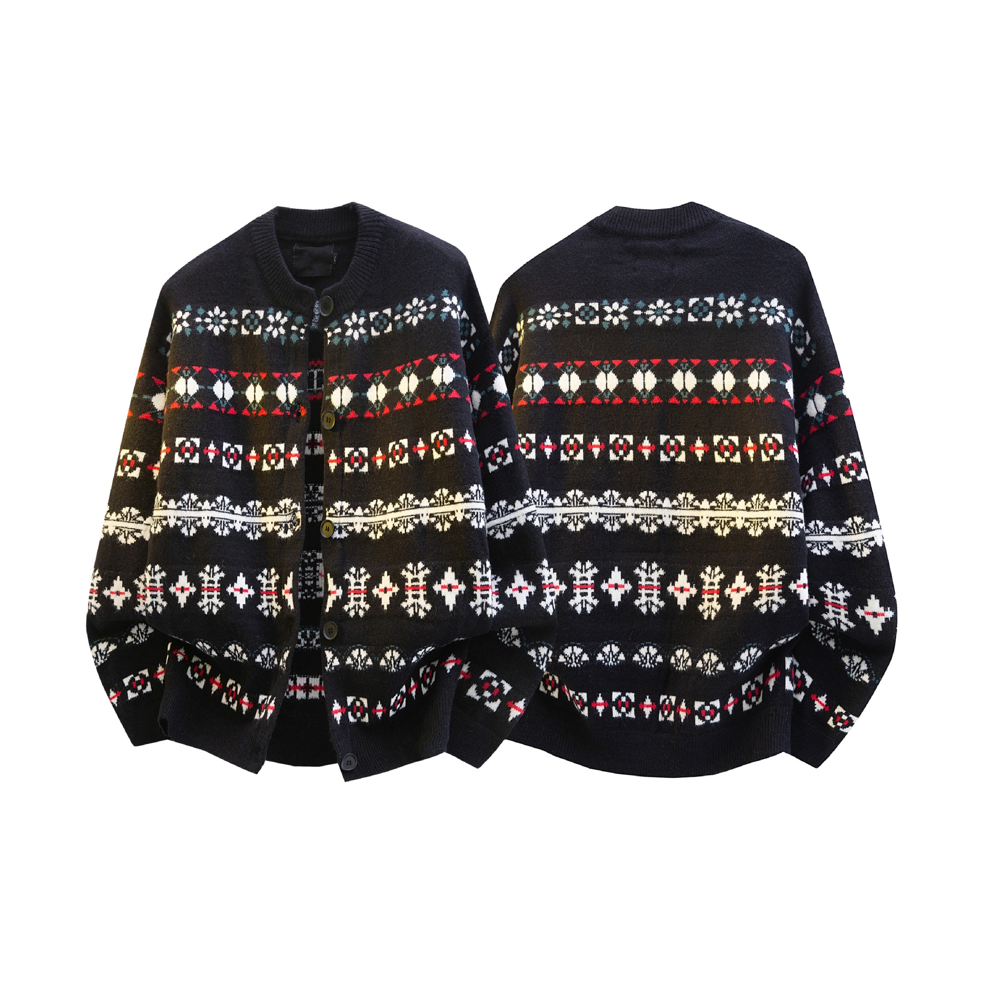 American retro jacquard suéter de Navidad Cardigan hombres y mujeres otoño invierno botones casuales camisetas de punto chaqueta de tendencia esponjosa