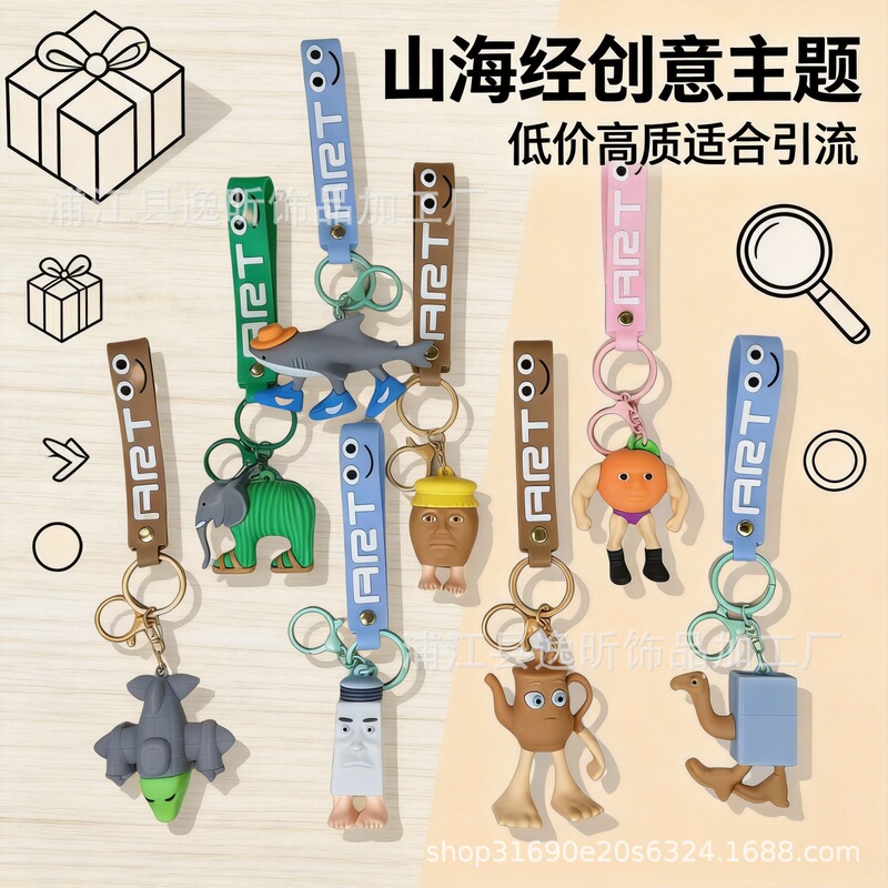 New trending cross-border foreign "Shan Hai Jing" keychains, bag pendants, car key chains, small stall gifts wholesale