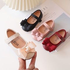 2024 Spring and Autumn New Korean Style Bow Girls Princess Shoes Children's Soft Soled Shallow Mouth Single Shoes Flat Small Leather Shoes