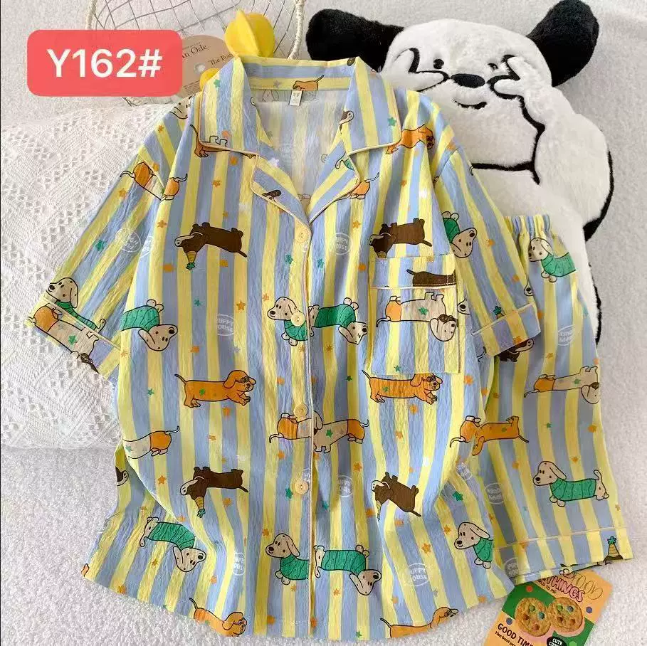 开衫睡衣女夏季2025年新款甜美可爱休闲短袖短裤云朵棉家居服套装