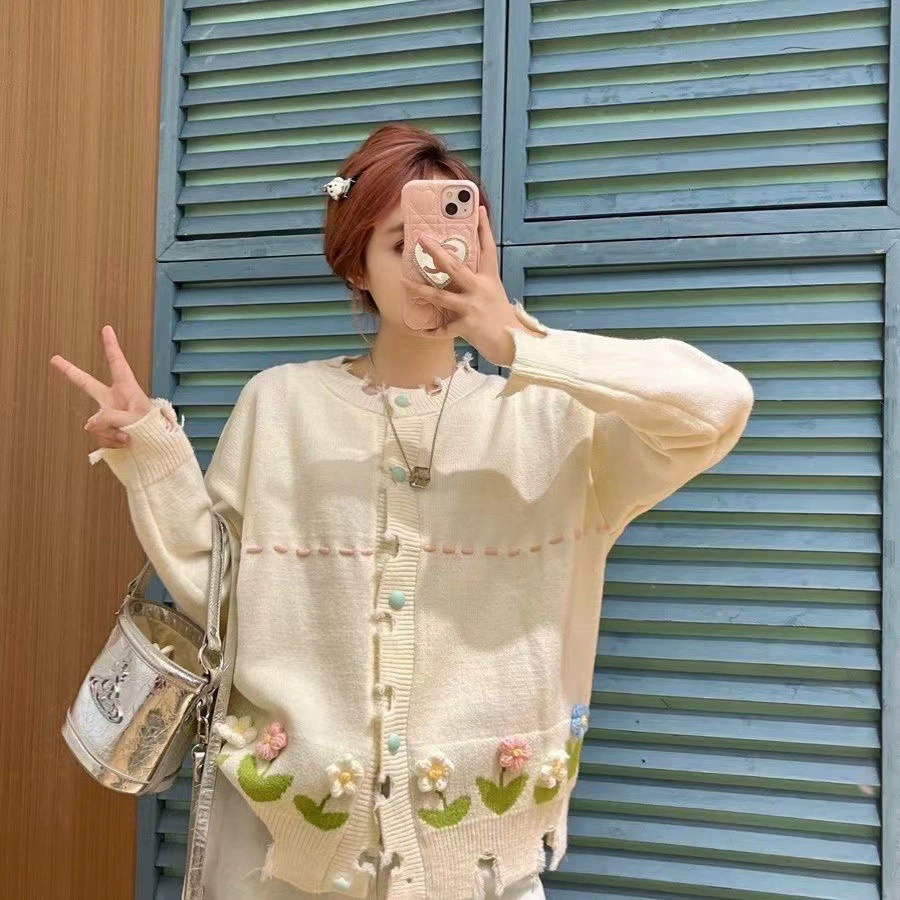 Корейский чик трехмерный трикотажный свитер кардиган куртка женский сладкий дизайн трикотажный топ женский