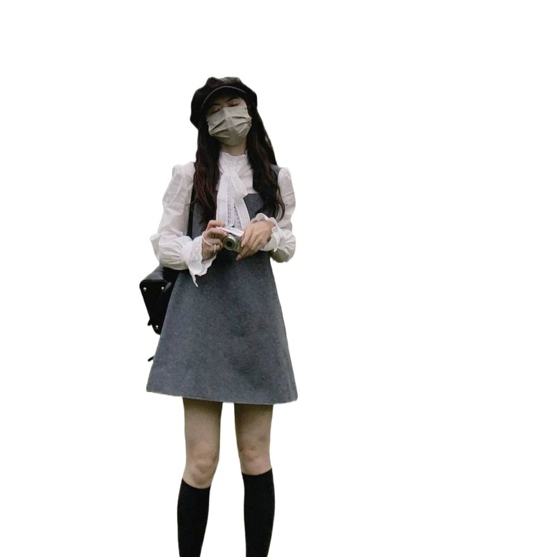 盐系轻熟两件套装女秋冬韩剧小香无袖背心连衣裙搭配长袖系带衬衫|undefined