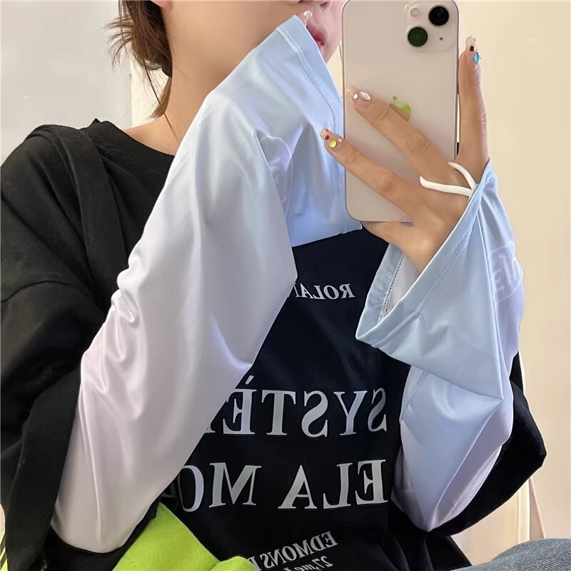 Summer Gradient Color Trumpet Cuffs Loose Large Size Sun Protection Hand Sleeves Anti-Uv Ice Silk Breathable Wide Mouth Ice Sleeves
