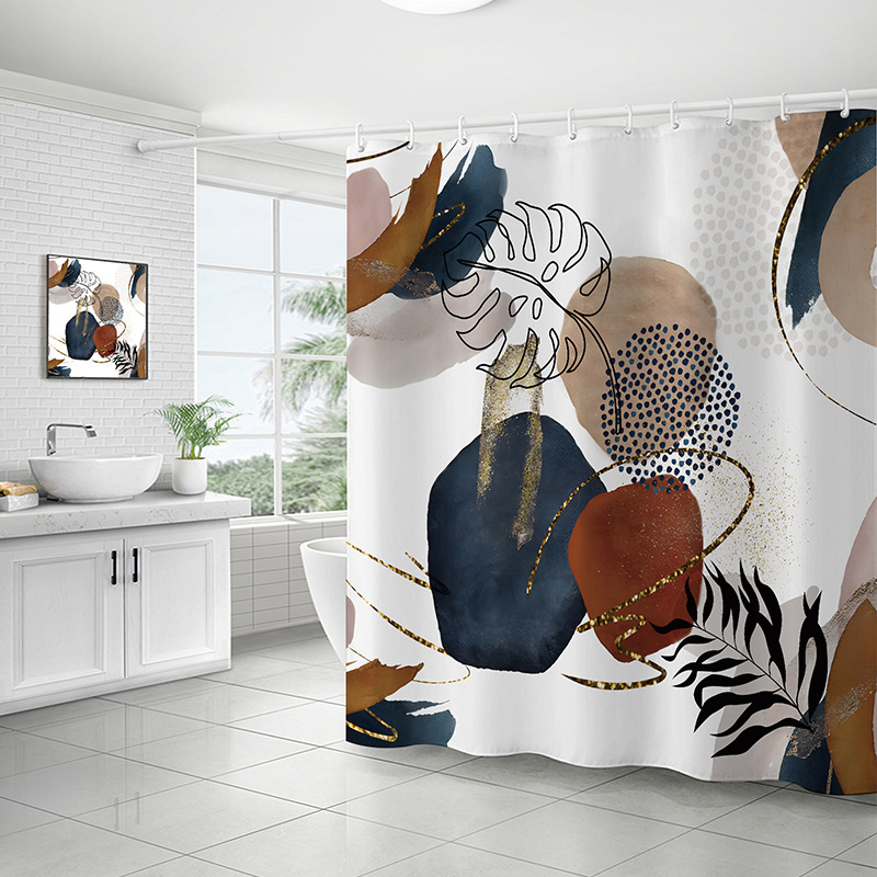 Digital Printed Shower Curtain Bathroom Polyester Partition Curtain Toilet Bathroom Curtain Amazon Aliexpress Cross-Border Wholesale