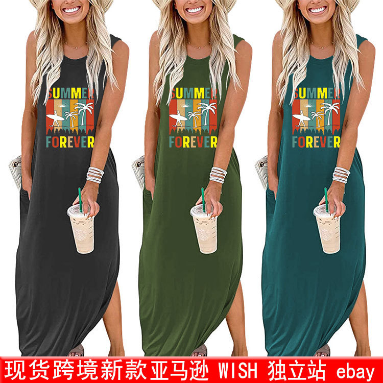 SUMMER new in stock Amazon dress SUMMER FOREVER printed women's vest loose dress