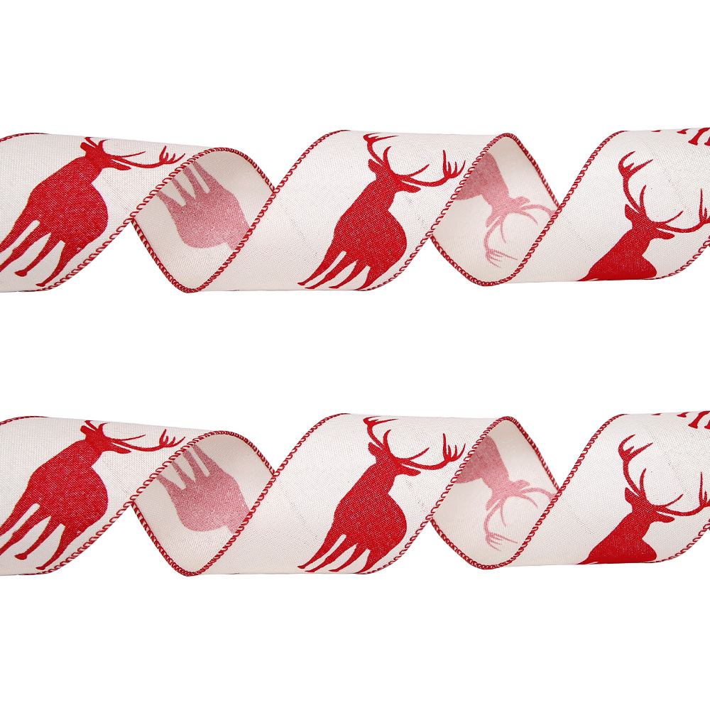 Cinta de Lino Fino con Diseño de Reno Navideño 2025, 6.3 cm, Cinta Decorativa para Árbol de Navidad, Cinta de Reno Navideño
