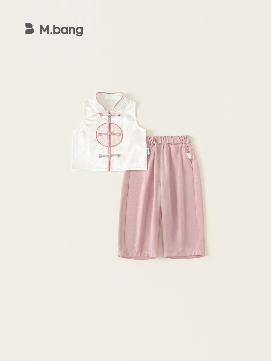 Youbao ropa para niños traje de verano para niñas nuevo estilo chino sin mangas top femenino pantalones casuales de color sólido traje de dos piezas
