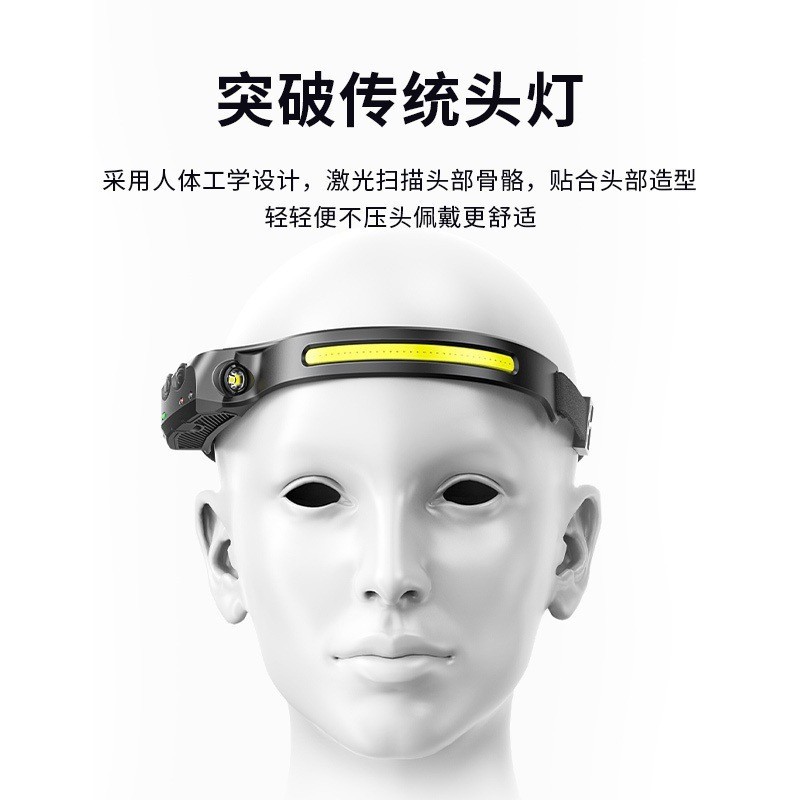 Headlight recargable de luz intensa para pescar cob lámpara de inducción portátil ultra-brillante especial