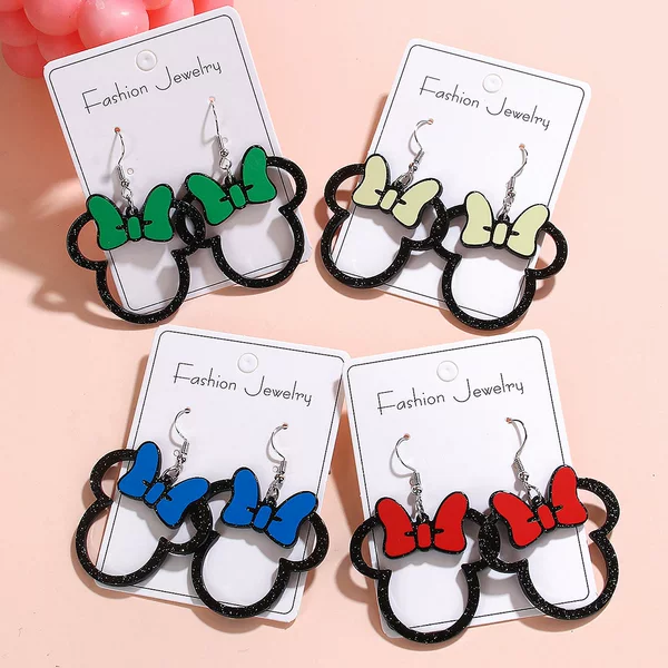 Multicolor Bow Mickey Hollow Acrylic Earrings Cute Cartoon Character Earrings Ladies Gift