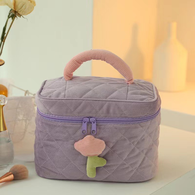 Bolsa de cosméticos de pana Linda bolsa de lavado de alta apariencia Flor de tulipán bolsa de cosméticos portátil de gran capacidad
