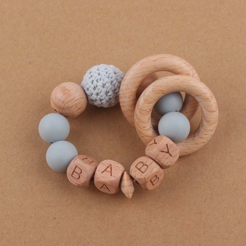 Bebé suministros mordedor pulsera de juguete creativo DIY Beech bebé nombre cuentas de silicona mordedura teether juguete