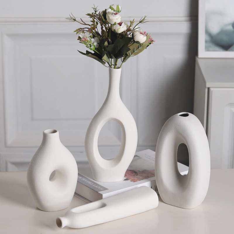 Ceramic Small Vase Desktop Living Room Ornaments Vase Dried Flowers Advanced Cream Home