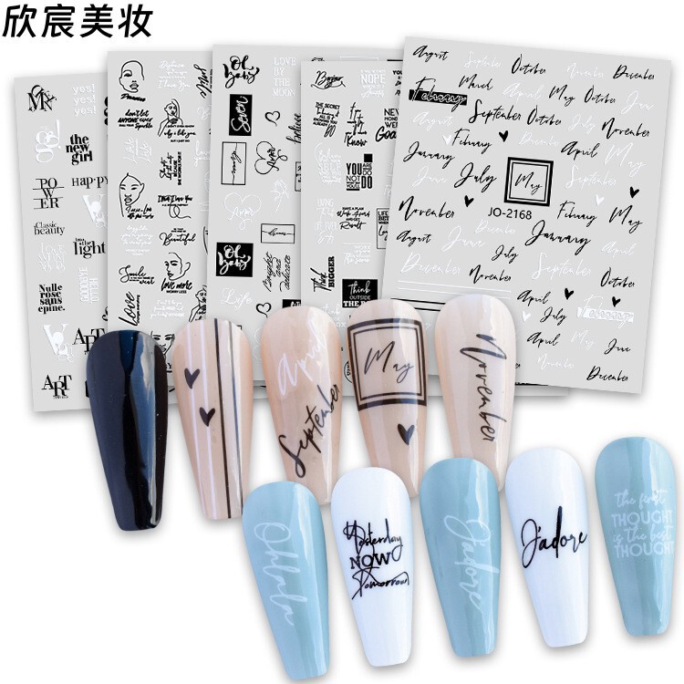 Nail Art Stickers Simple Black and White Style Black and White Nail Stickers Art Abstract Letter Series Nail Stickers Nail Decorations