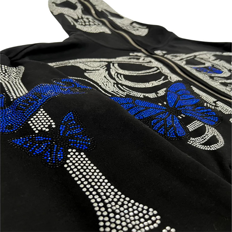 Felpa con cappuccio hip-hop larga con stampa teschio cartoon autunno e inverno 2022 nuovo stile_voghion.com