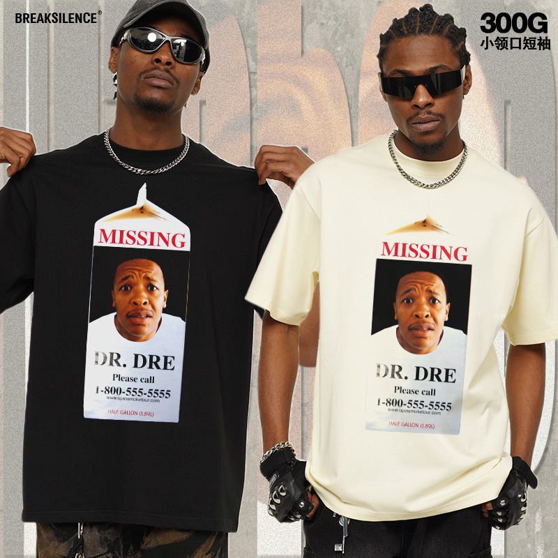 2025 Cross-border Summer DR.DRE American Vintage Washed Brand Heavy T-shirt Direct Injection Printed Short-sleeved Men's Top