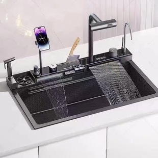 Kitchen Household Stainless Steel Whale Shark Raindance Waterfall Sink Single Tank Multi-Functional Sink Smart Sink with Bracket