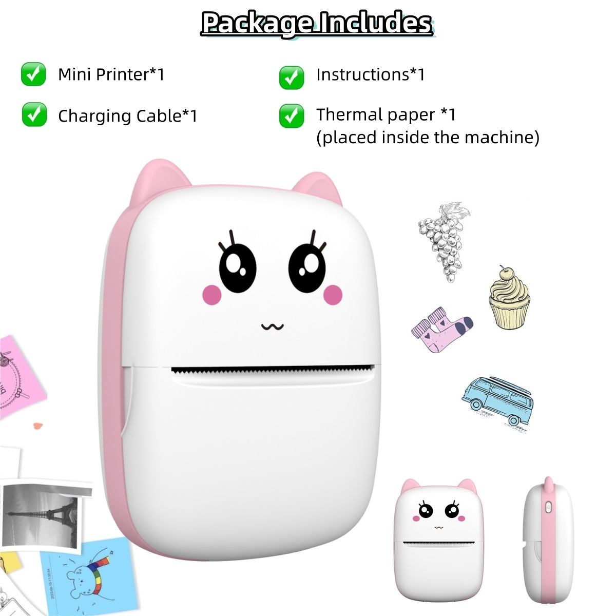 X1 핑크-영어 버전 [감열 인쇄 용지 1롤 제공]