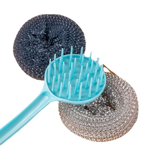 Non-damage pot cleaning ball, removable PET ball, household long handle cleaning brush, plastic steel dishwashing pot utensil wire ball, short handle