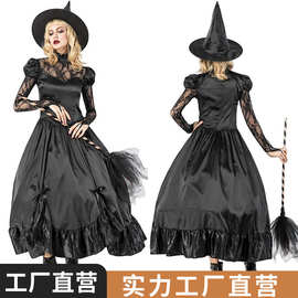 新款哥特女巫服装角色扮演巫婆长裙演出服万圣节装扮表演服黑色