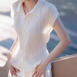 法式优雅超好看翻领无袖衬衫女2025夏季款别致超好看气质薄款上衣