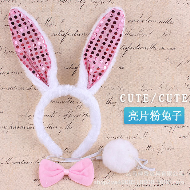 Tocado de rendimiento animal tocado de conejo accesorios lindo pequeño conejo blanco oreja diadema pajarita cola conjunto de tres piezas