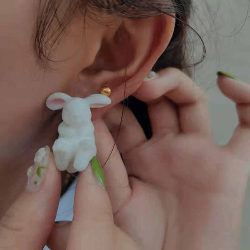 20g Weight 1 Pair Cute Rabbit Resin Women's Ear Studs